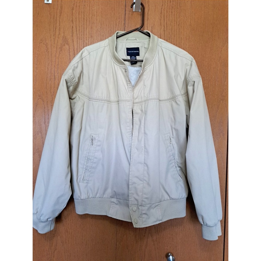 Knightsbridge Men's Beige Full Zip Ribbed Cuff Bomber Windbreaker Jacket Lined L